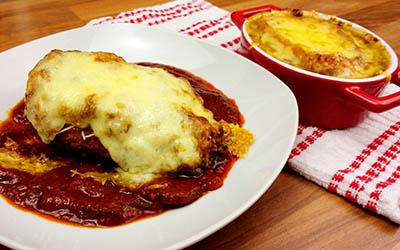 The most amaaazing French Onion Soup with Chicken Parmigiana